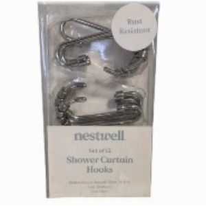 NESTWELL Silver Shower Curtain Hooks with Rollers Full Closure Set of 12